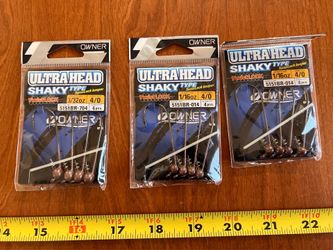 3 Pks Owner 4/0 Twist Lock Ultra head, Shaky Head Bass Hooks, Plastic Worm Bass Fishing Lure Heads, New
