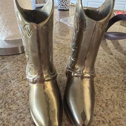 Vintage Solid Brass Cowboy Boot Décor – Matching Pair