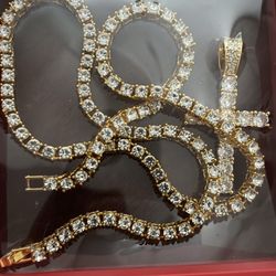 Tennis Chain W/ Diamond Cross Pendant 