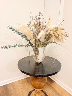 Large Neutral Dried Floral Arrangement with Sculptural Glass Vase