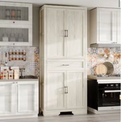 FUFU&GAGA Contemporary Modern Off-white Pantry Storage Cabinet with Adjustable Shelves - Brand New in Box