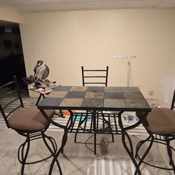 Tiled Pub Table With 3 Chairs 