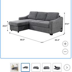 Coddle Aria Fabric Sleeper Sofa with Reversible Chaise and Storage, Gray