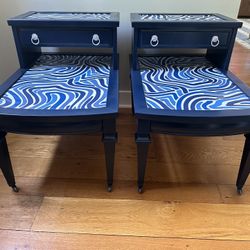 Solid Wood MCM Blue Refurbished Tables