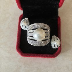 Cocktail Ring And Pierced Earring Set