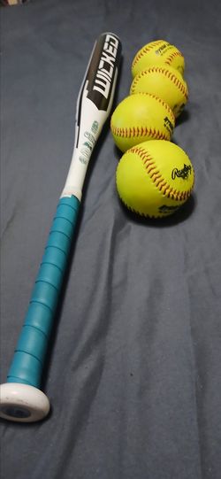 Rawlings softball bat & 4 balls