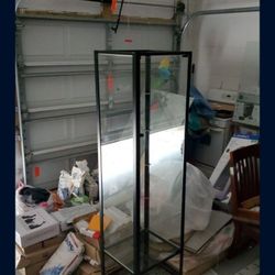 Black Metal Trim Glass Cabinet With 5 Glass Shelves