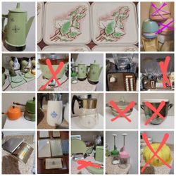 Retro Vintage Kitchen Appliances Coffee Pot Tv Trays Hair Dryer Food Scale Pots Ice Bucket Decanter Trivets Blender Chopper Napkin Diner Dispenser 