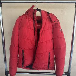 Guess Heavy Duty Puffer Jacket Red Fleece Size L 