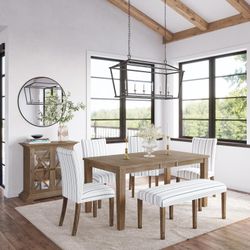 Eastern Tides Bisque Ext Dining Table w/ 4 Uph Chairs, Bench