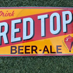 Red Top Beer Ale Porcelain Steel Advertising Sign