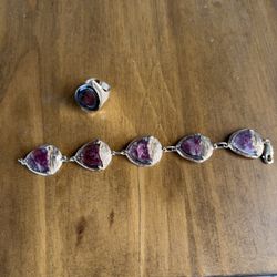 14k Gold Ring And Bracelet Set With Watermelon Tourmaline 