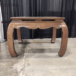 Carved Wood Asian Style Coffee Table with Glass Top