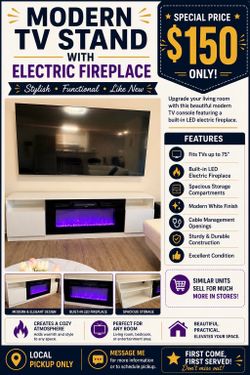 Modern TV Stand with Electric Fireplace / Mueble Moderno para TV con Chimenea Eléctrica ✨📺