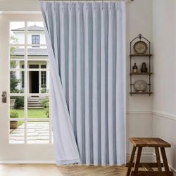 Blue Grey Pinch Pleated Curtains Blackout Linen Blend Farmhouse 60Wx95L