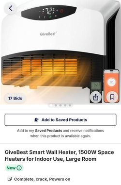 GiveBest Smart Wall Heater, 1500W Space Heaters for Indoor Use, Large Room
WiFi & Remote Control, 3 Heating Modes, ECO, Adjustable Thermostat, 24 H Ti