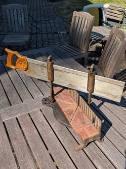 VINTAGE STANLEY CAST IRON MITER BOX + CRAFTSMAN BACK SAW — 1904 PATENTS