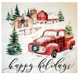 "Holiday Woods" Happy Holidays-Red Truck Paper Napkins Luncheon size 16 Ct-2 Ply