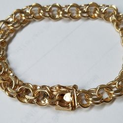 14Kt Yellow Gold Italian Double Rinns Links Design Ladies Bracelet by Pom (R) Registered Trademark 8 mm Size 6.5" Long 