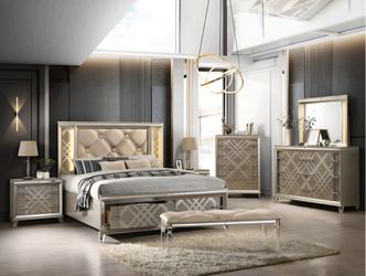 Bedroom Set 4pcs Queen Size Color Champagne gold