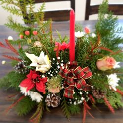 Christmas Table Centerpiece With Candle Live Plants
