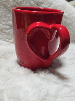 Red Ceramic Mug with Heart-Shaped Handle