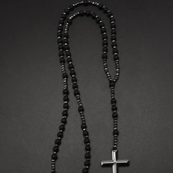 Men’s Black Cross Rosary Pendant Necklace!!!