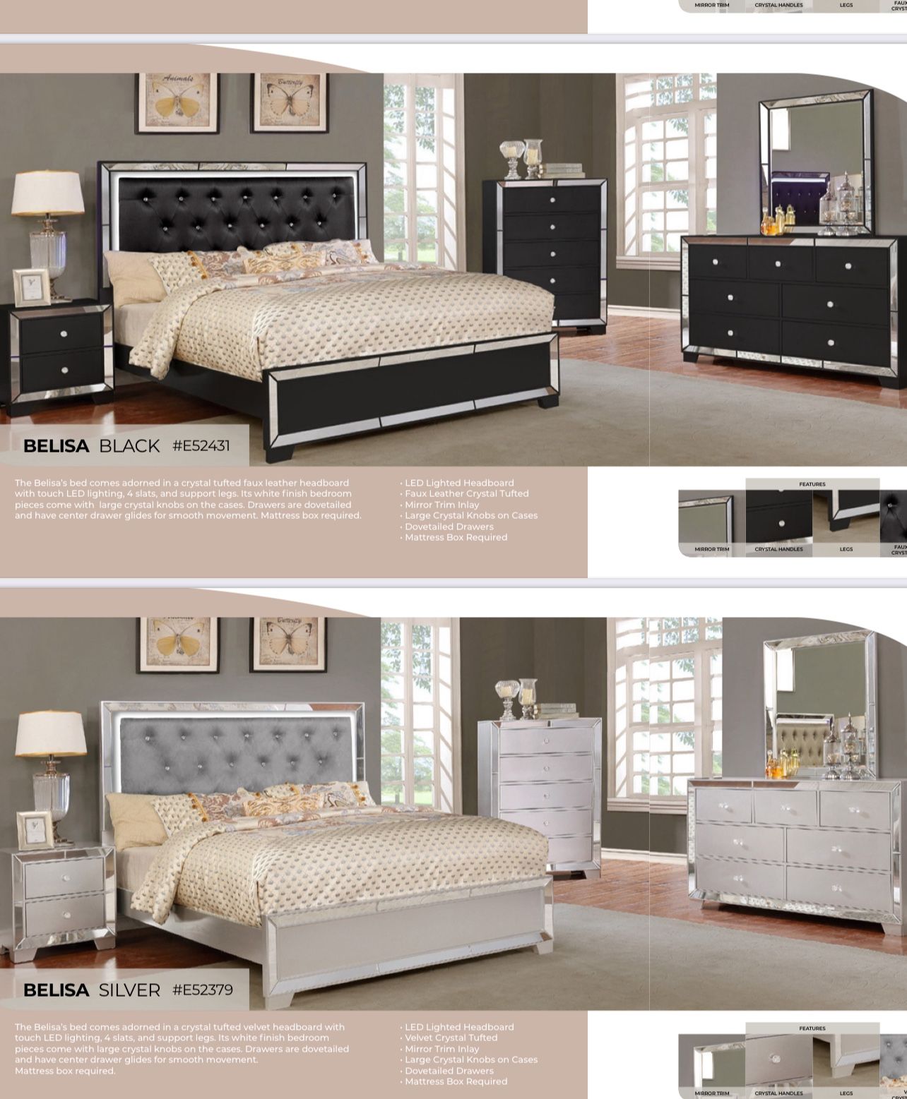 4 Pc Bedroom Set Queen Bed DresserMirror Nightstand #1 (Not Including mattress and box)