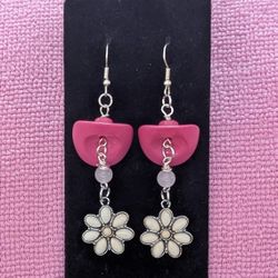 Handmade Pink Cowgirl Hat & Turquoise Daisy Dangle Earrings – Country Cute & Western Chic