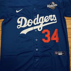 Valenzuela World Series Blue Grey Dodgers Men Jersey