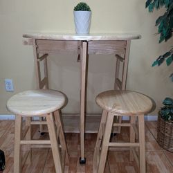 Pemberly Row 3-Piece Solid Wood Mobile Breakfast Dinette Set in Natural
