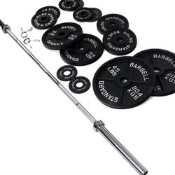 Olympic Plates set Cast Iron  245 lbs Brand New Plus 45 lb Bar  