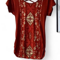 Mossimo Burnt Orange Gold Boho Western Aztec Top Women's M
