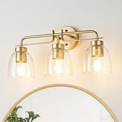 3-Light Gold Vanity Lights, Modern with Bubble Glass Shade