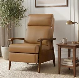 Sand color genuine leather recliner chair