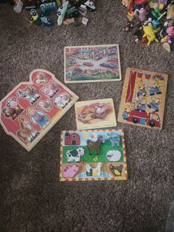 Wooden Kids Puzzles. Set of five