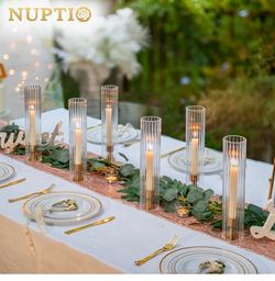 NUPTIO Portavelas Hurricane Estriado: 2.5 x 12 pulgadas, pantalla de vidrio acanalado para candelabro