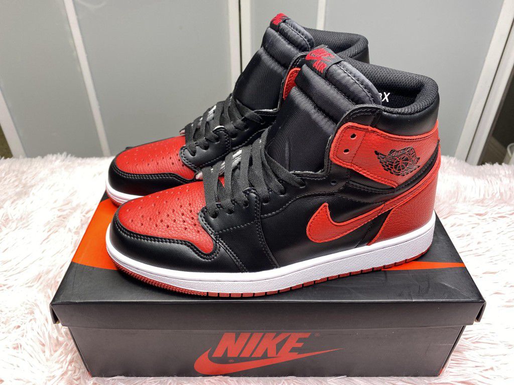 NIKE JORDAN 1 HIGH BRED BANNED BLACK RED NEW SNEAKERS SHOES SIZE 7.5 MEN 9 WOMEN 40.5 A5