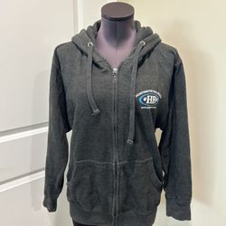 HB dog beach Woman sweatshirt zip up jacket hoodie size S Grey sweatshirt featuring graphic “HB Dog Beach”, hoodie, long sleeve, front zipper closure 