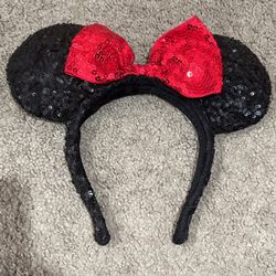 Disney Parks Black And Red Minnie Mouse Sequins Ears