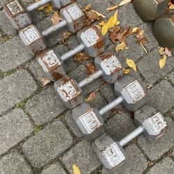 Set Of Steel Hex Dumbbells 35 Lbs To 50 Lbs