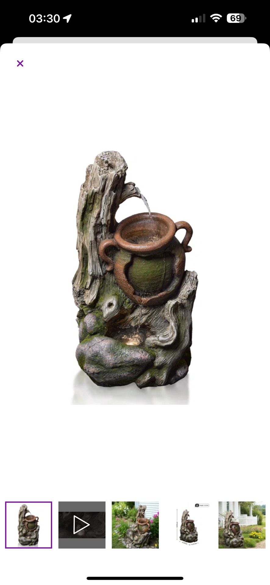 Antique Jar Outdoor Fountain with Natural Wood Accents