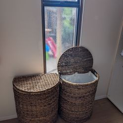 Two wicker laundry hampers
