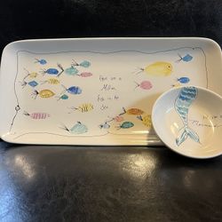 Mermaid Stoneware Entertaining Plate With Saucer  Nautical 