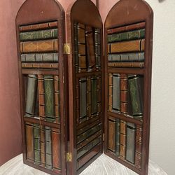 Book Decor- Small Desk Size 3 Section Wood Screen with 3D Books