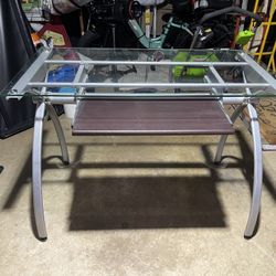 Glass & Metal Desk With Keyboard Tray