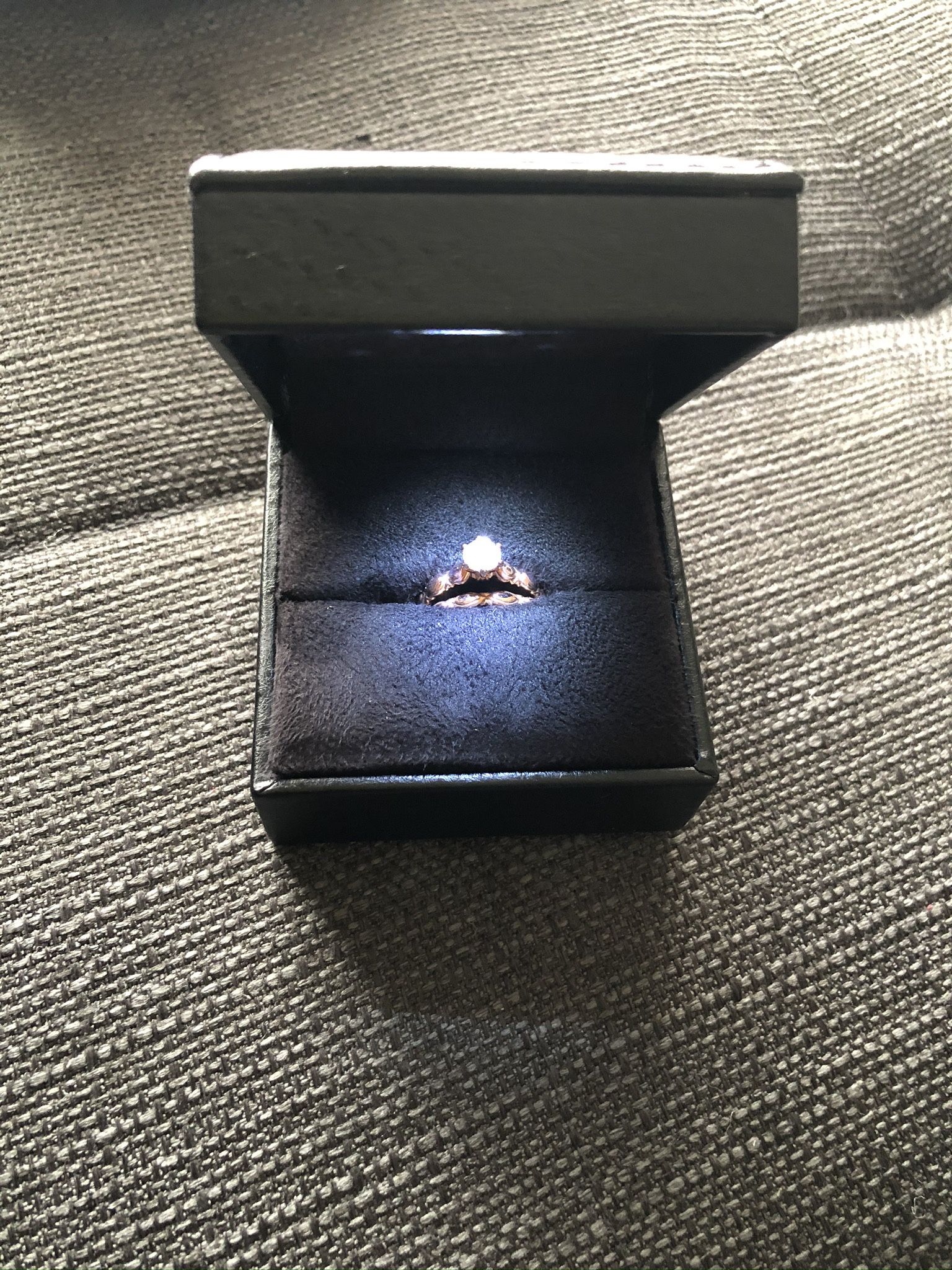 14K Rose Gold Diamond Engagement Ring & Matching Wedding Band