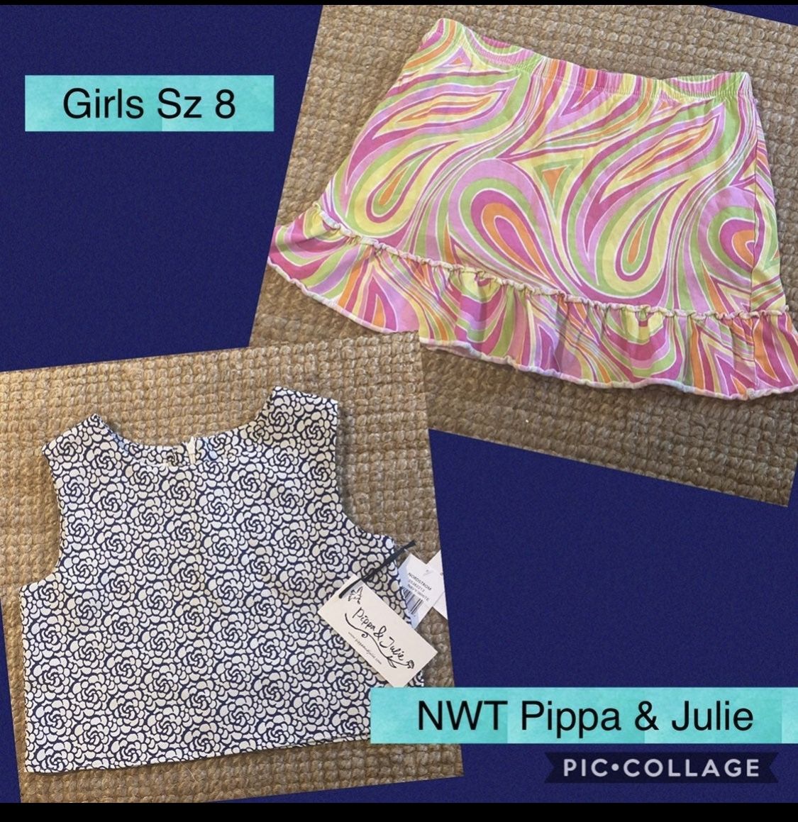 Girls sz 8 NWT Pippa & Julie (Nordstrom) navy crop top, Girl Friends knit skirt