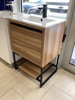 24” Modern Bathroom Vanity with Sink Wallmount or freestanding cabinet new white ceramic top sink integrated ready for pick up today