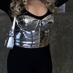 FASHIONNOVA SILVER METALLIC CORSET TOP (XL)